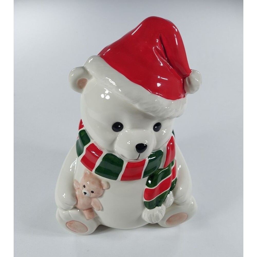 Vintage 1991 Homco Polar Bear Cookie Jar Christmas Ceramic Canister Teddy Bear
